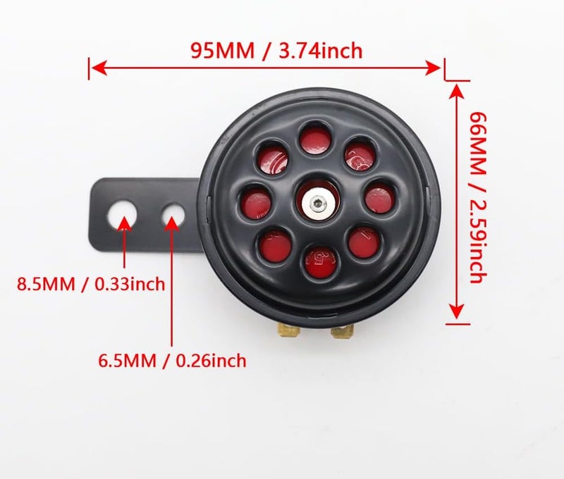 LVEE DL70 Universal Motorcycle Horn Waterproof Round Loud 12V 1.5A 105db small Electric round powersports horns for Motorcycle ATV scooter UTV dirt bike ebike (9 Holes Black And Red) - Image 4